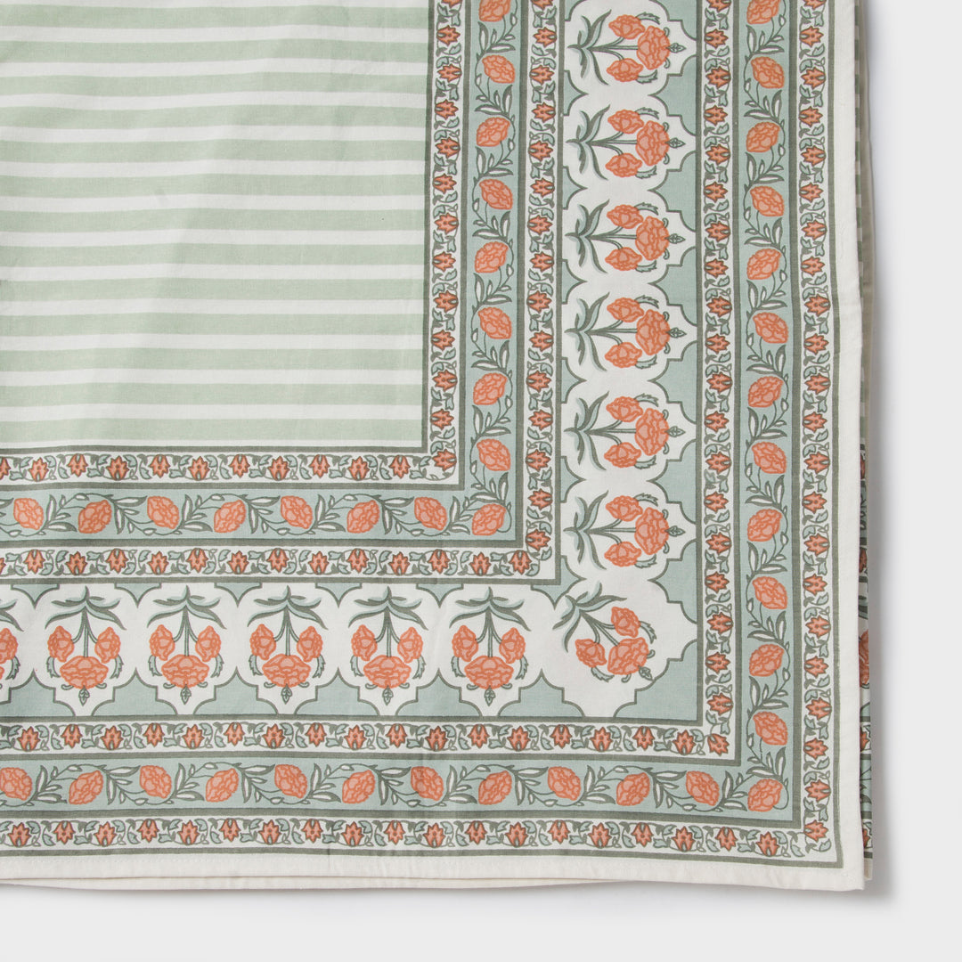 Close-up of Printed floral pattern on cotton tablecloth