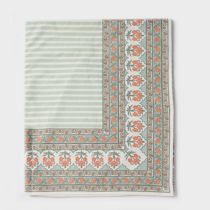 Close-up of Printed floral pattern on cotton tablecloth