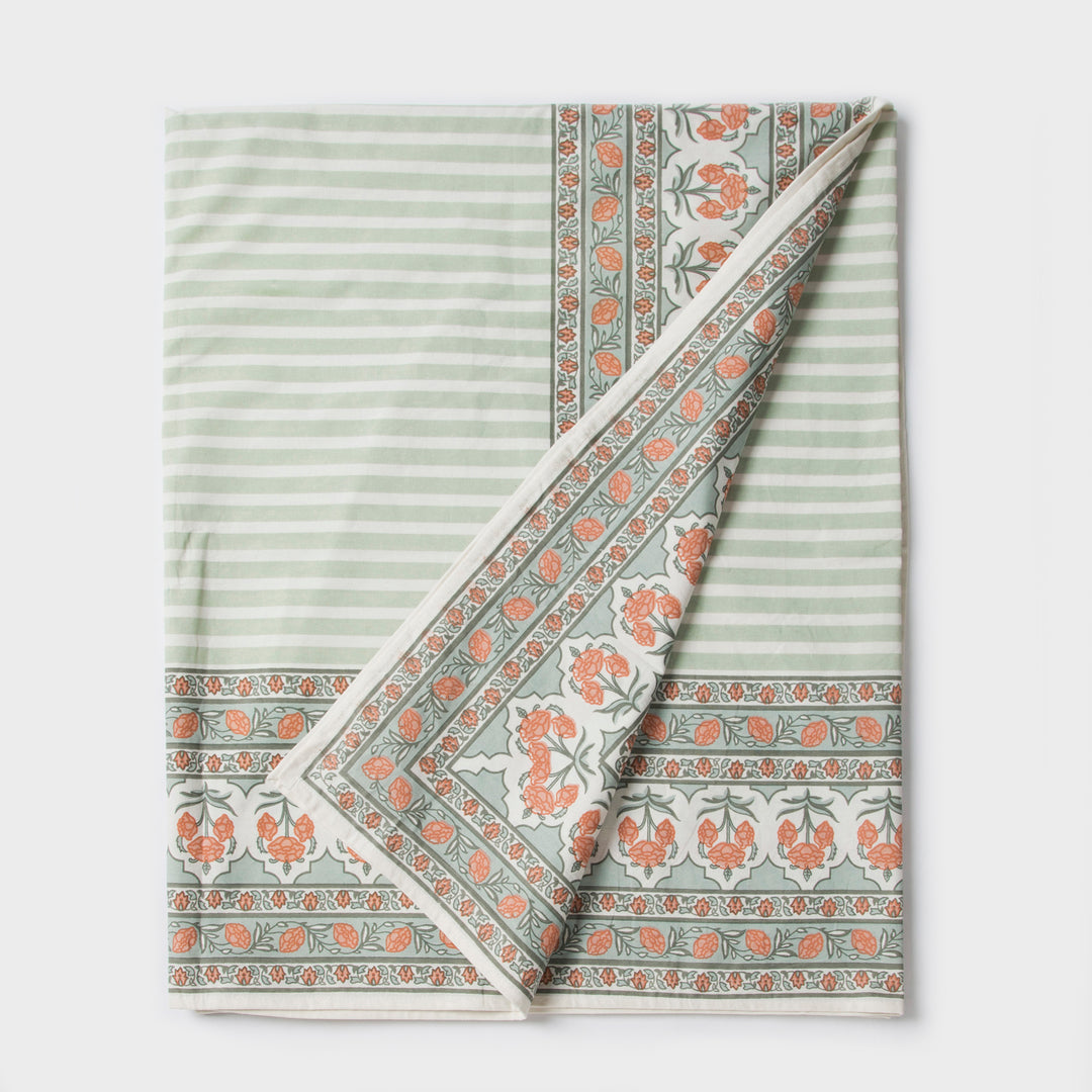 Close-up of Printed floral pattern on cotton tablecloth