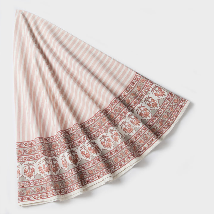 Close-up of Printed floral pattern on cotton tablecloth