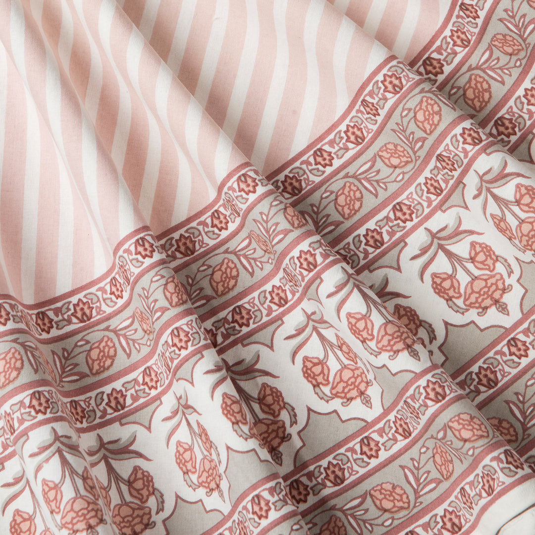 Close-up of Printed floral pattern on cotton tablecloth