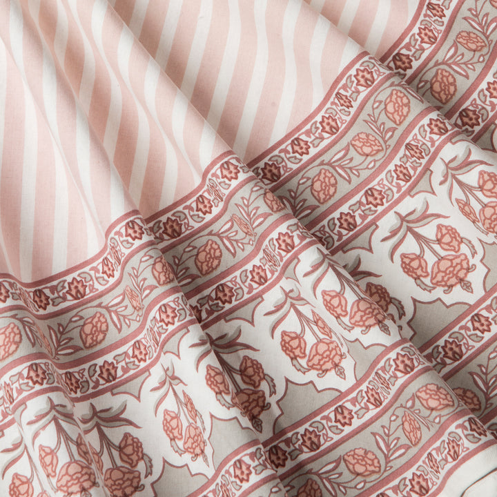 Close-up of Printed floral pattern on cotton tablecloth