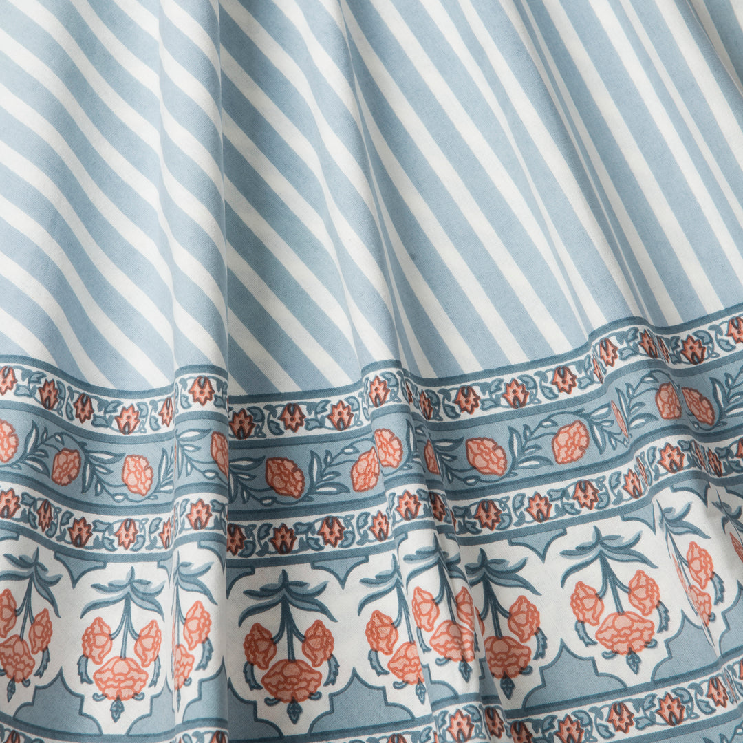 Close-up of Printed floral pattern on cotton tablecloth
