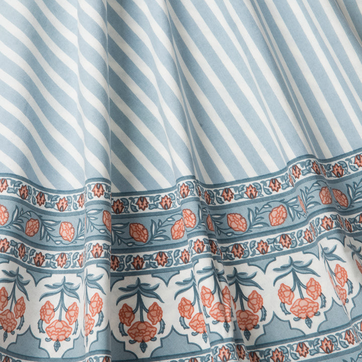 Close-up of Printed floral pattern on cotton tablecloth
