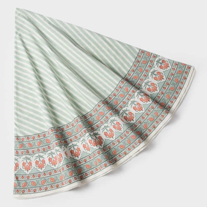 Close-up of Printed floral pattern on cotton tablecloth