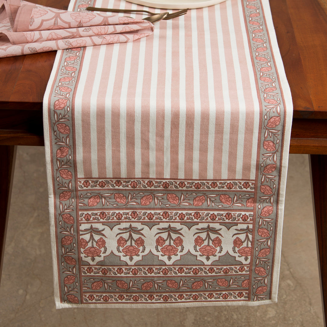 Gulshan table runner styled on dining table with plates and décor