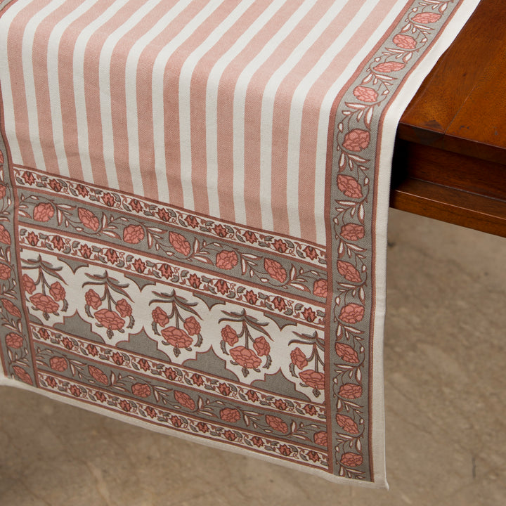 Close-up of floral stripe print on cotton fabric