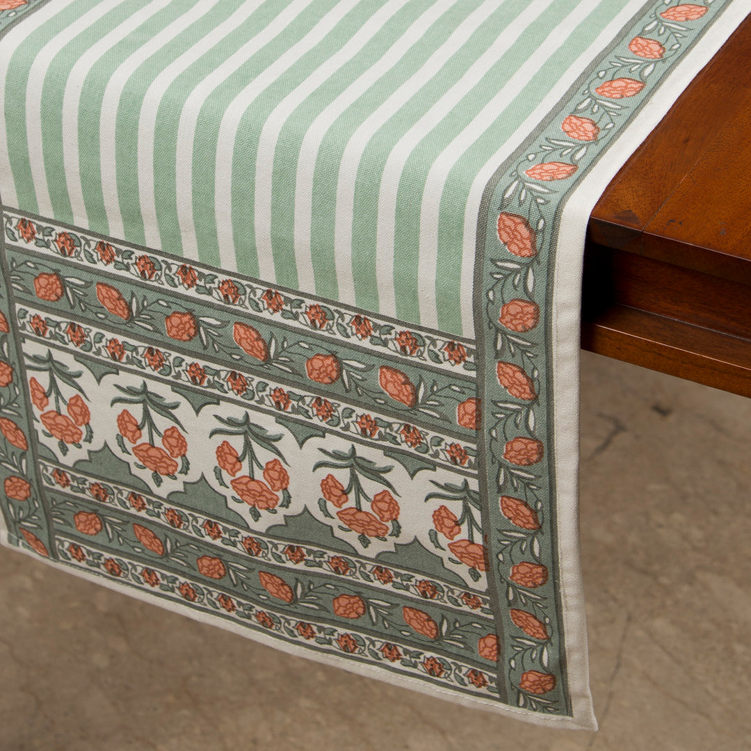 Close-up of floral stripe print on cotton fabric