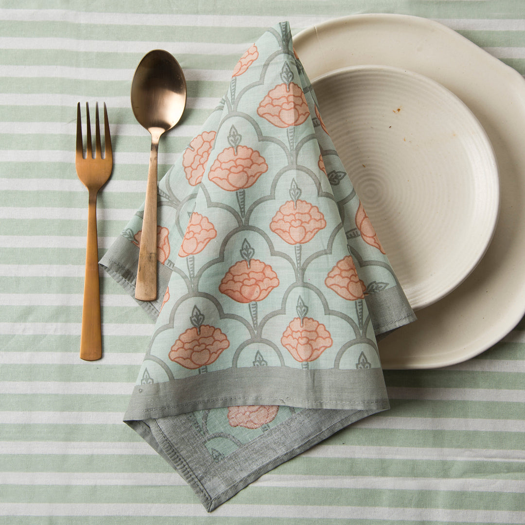 Close-up of ornate floral print on cotton fabric