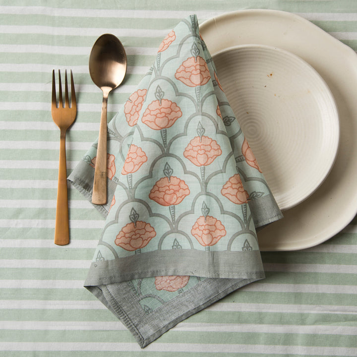 Close-up of ornate floral print on cotton fabric