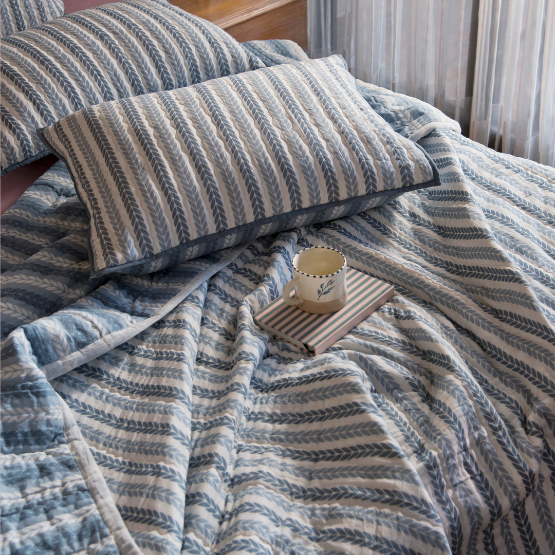 Lehar Leafy Handprinted Cotton Pillow Sham Set of 2