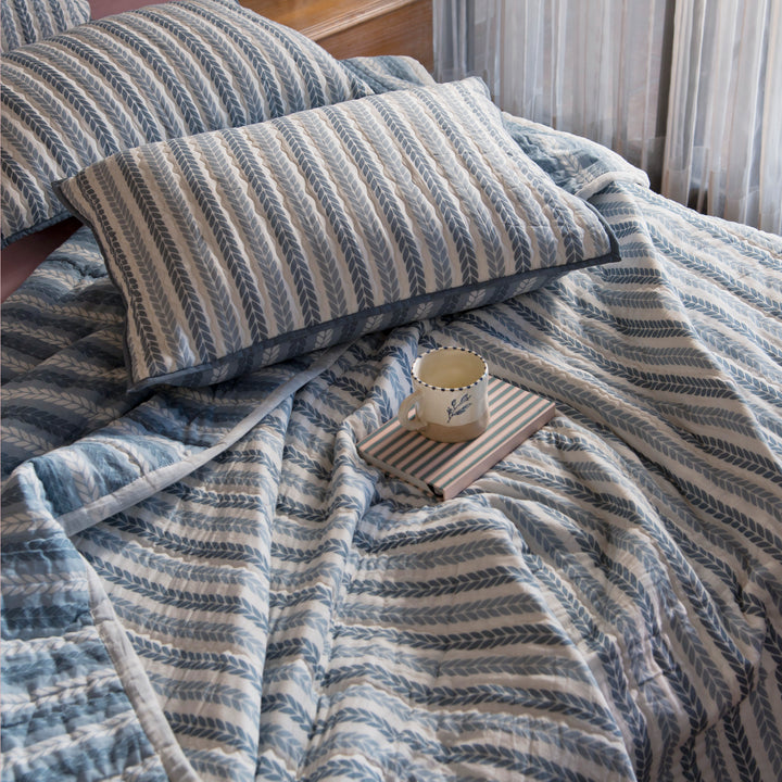 Lehar Leafy Handprinted Cotton Pillow Sham Set of 2