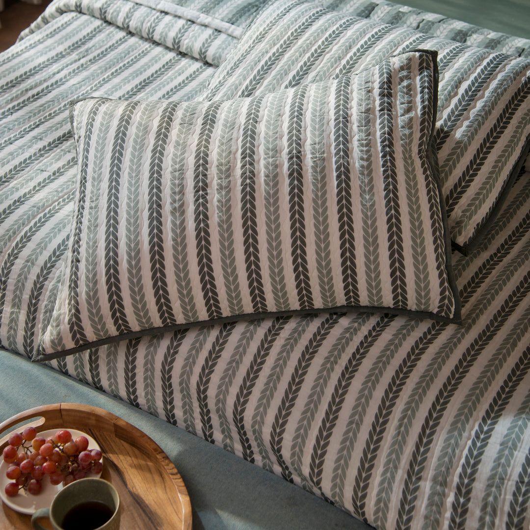 Lehar Leafy Handprinted Cotton Pillow Sham Set of 2