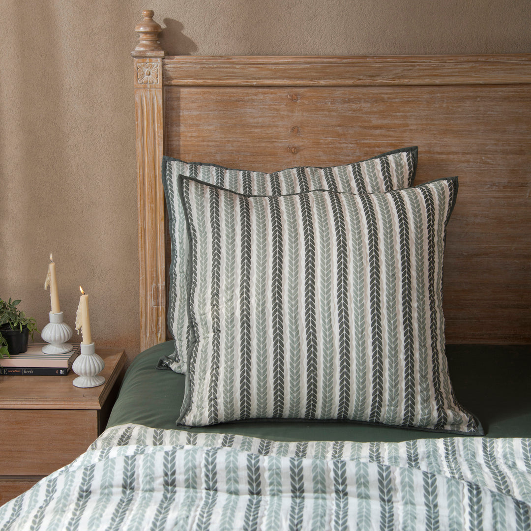Lehar Leafy Handprinted Cotton Pillow Sham Set of 2
