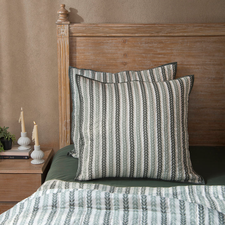Lehar Leafy Handprinted Cotton Pillow Sham Set of 2