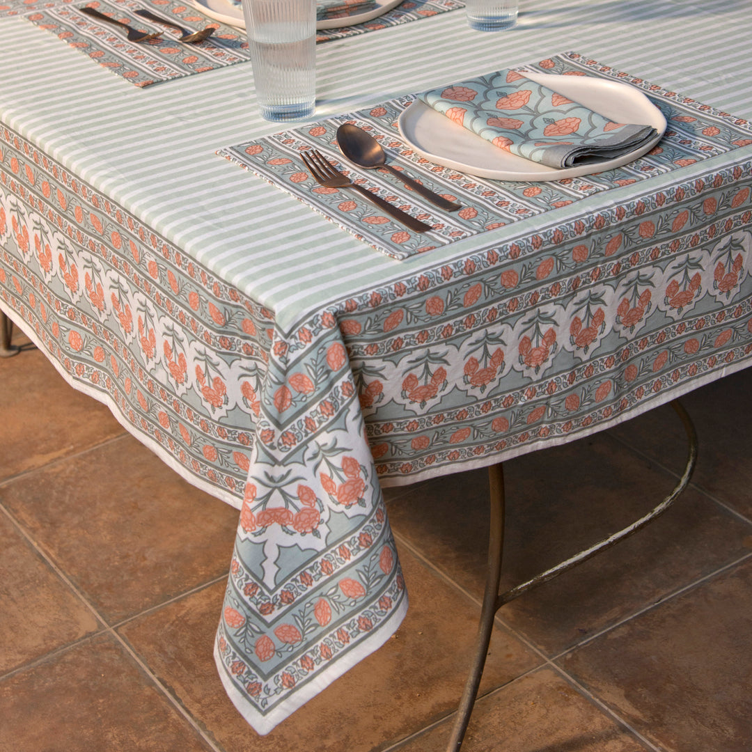 Gulshan Floral Handprinted Cotton Tablecloth