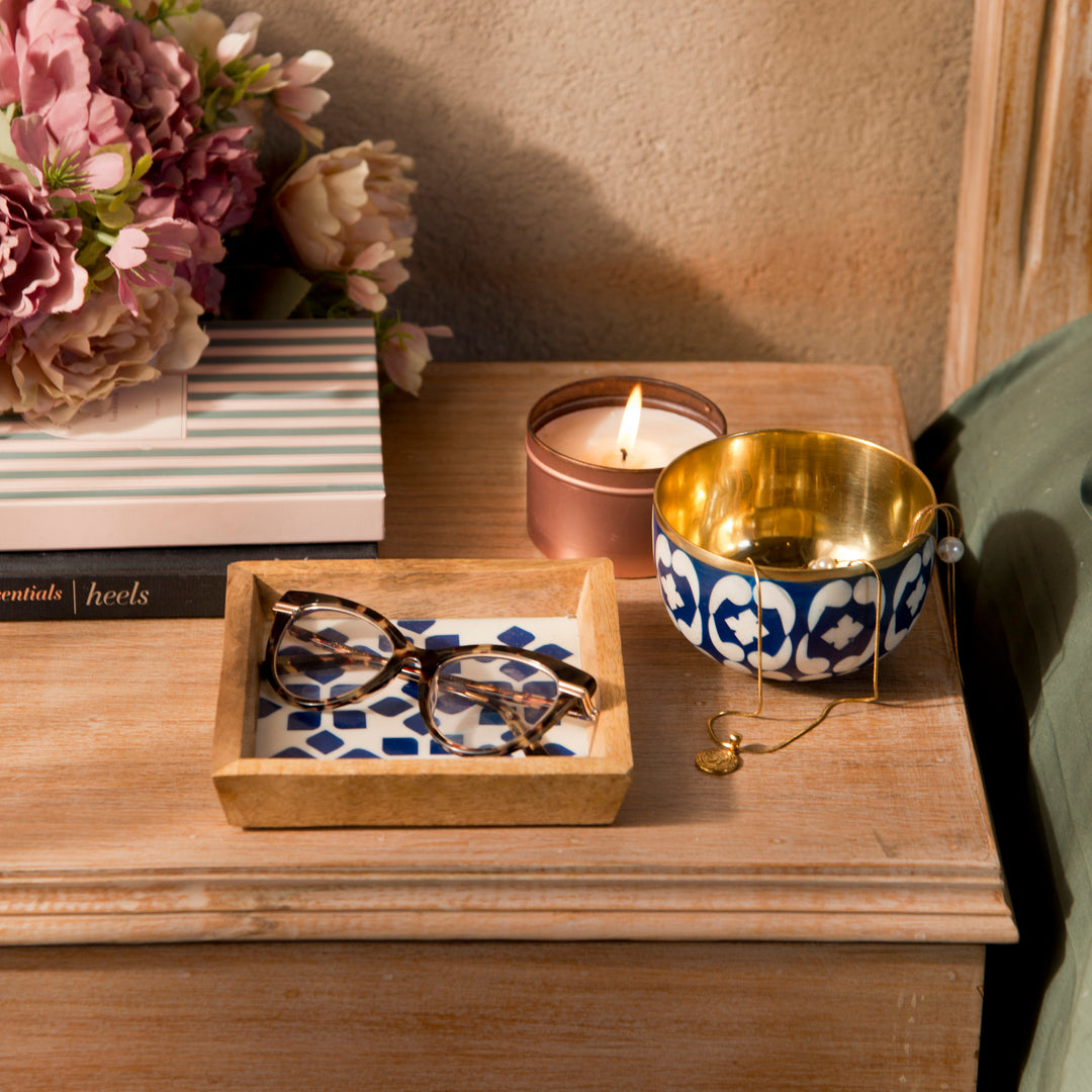 Lattice Blue Trinket Bowl & Tray Gift Box Set