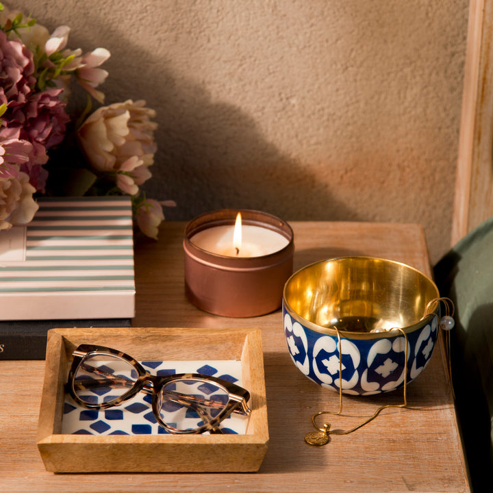 Lattice Blue Trinket Bowl & Tray Gift Box Set