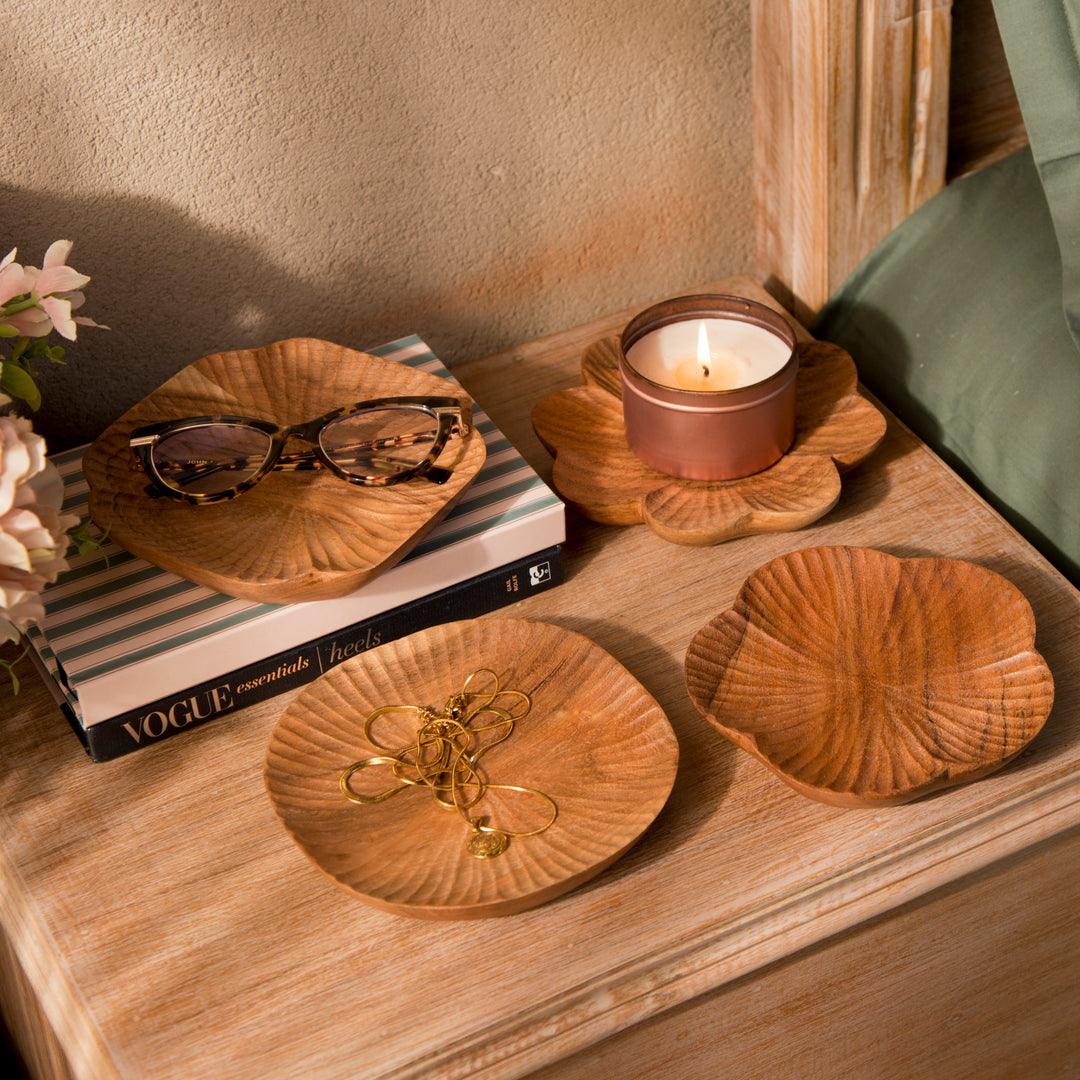 Handcarved Wooden Trinket Trays Gift Set