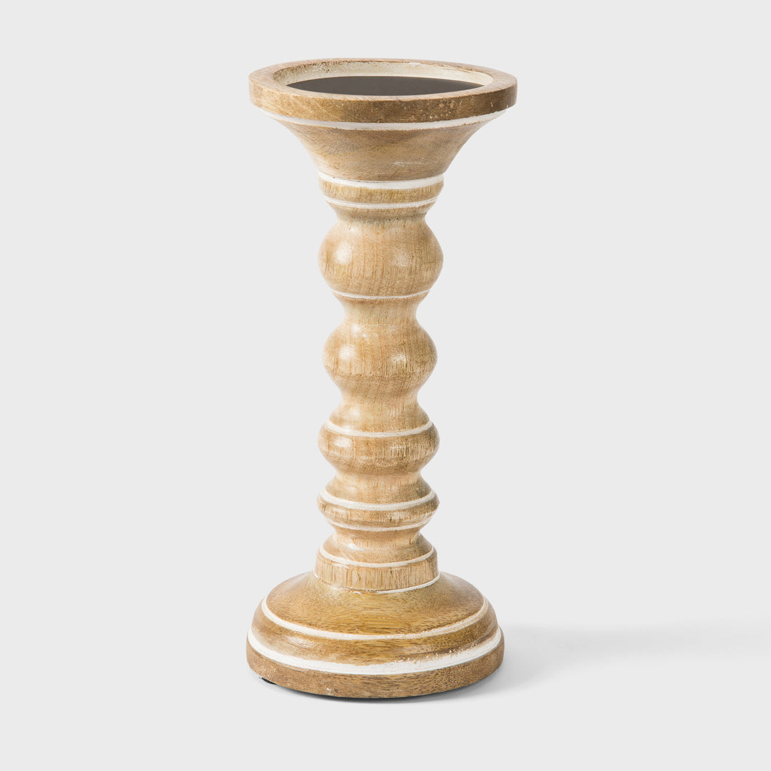 Willow Mango Wood Candleholders – Whitewash Set of 3