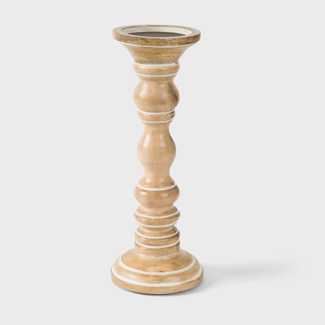 Willow Mango Wood Candleholders – Whitewash Set of 3