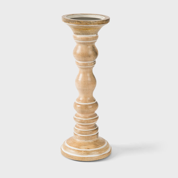 Willow Mango Wood Candleholders – Whitewash Set of 3