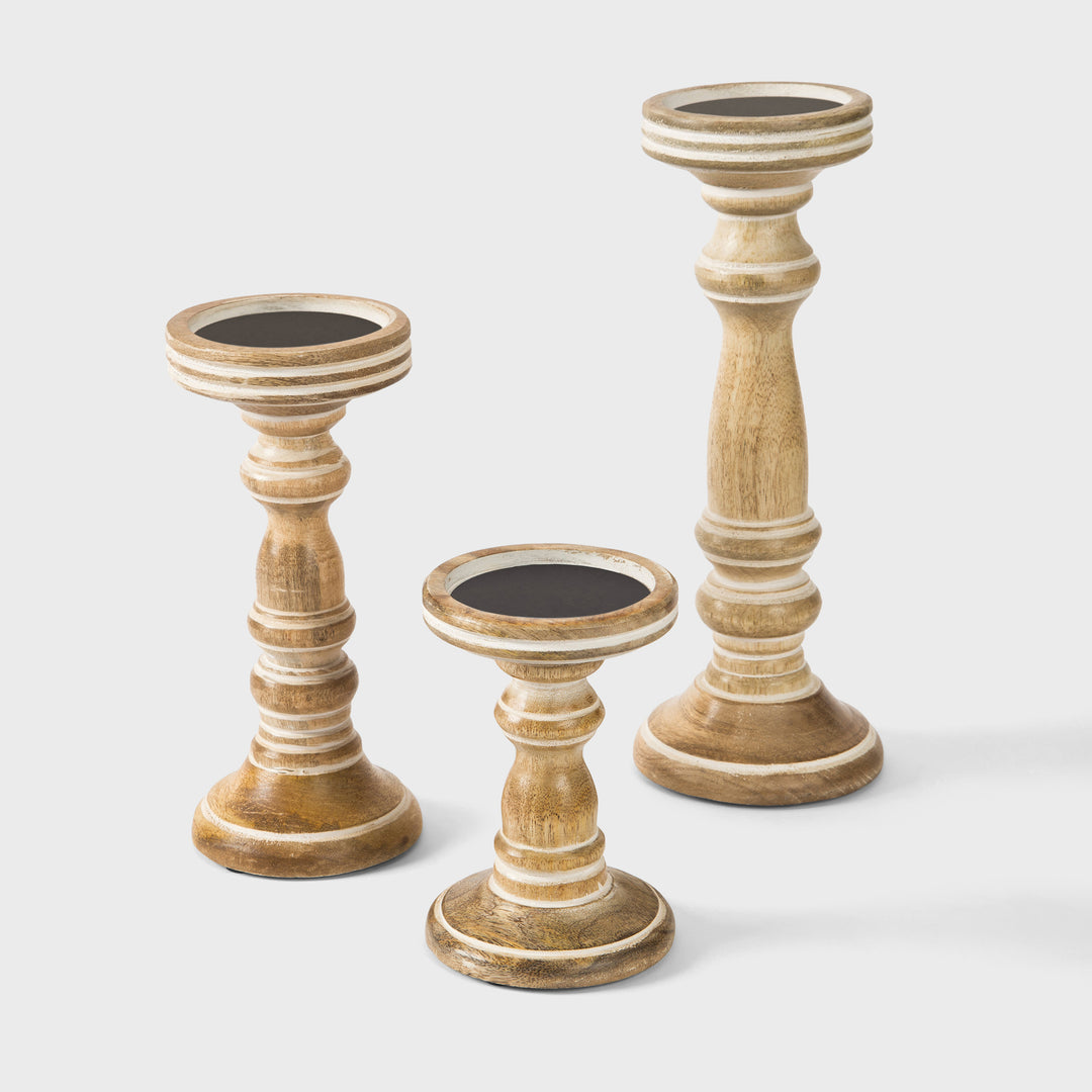 Chennai Pillar Candleholder Set - Whitewash