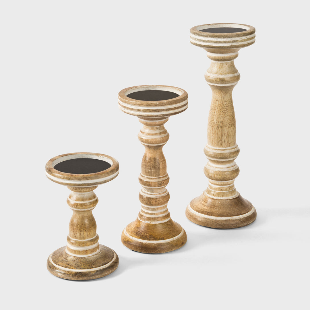 Chennai Pillar Candleholder Set - Whitewash