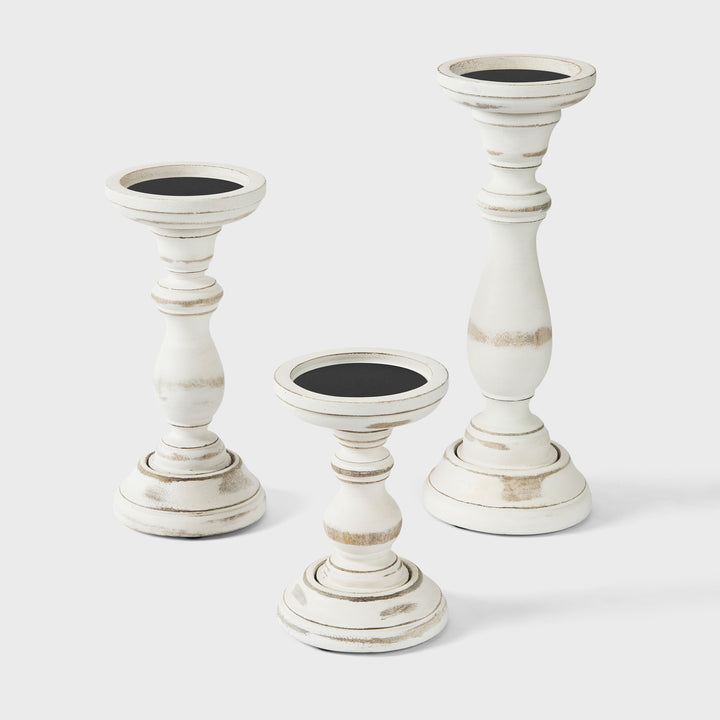 Tuli Pillar Candleholder Set - Shabby White