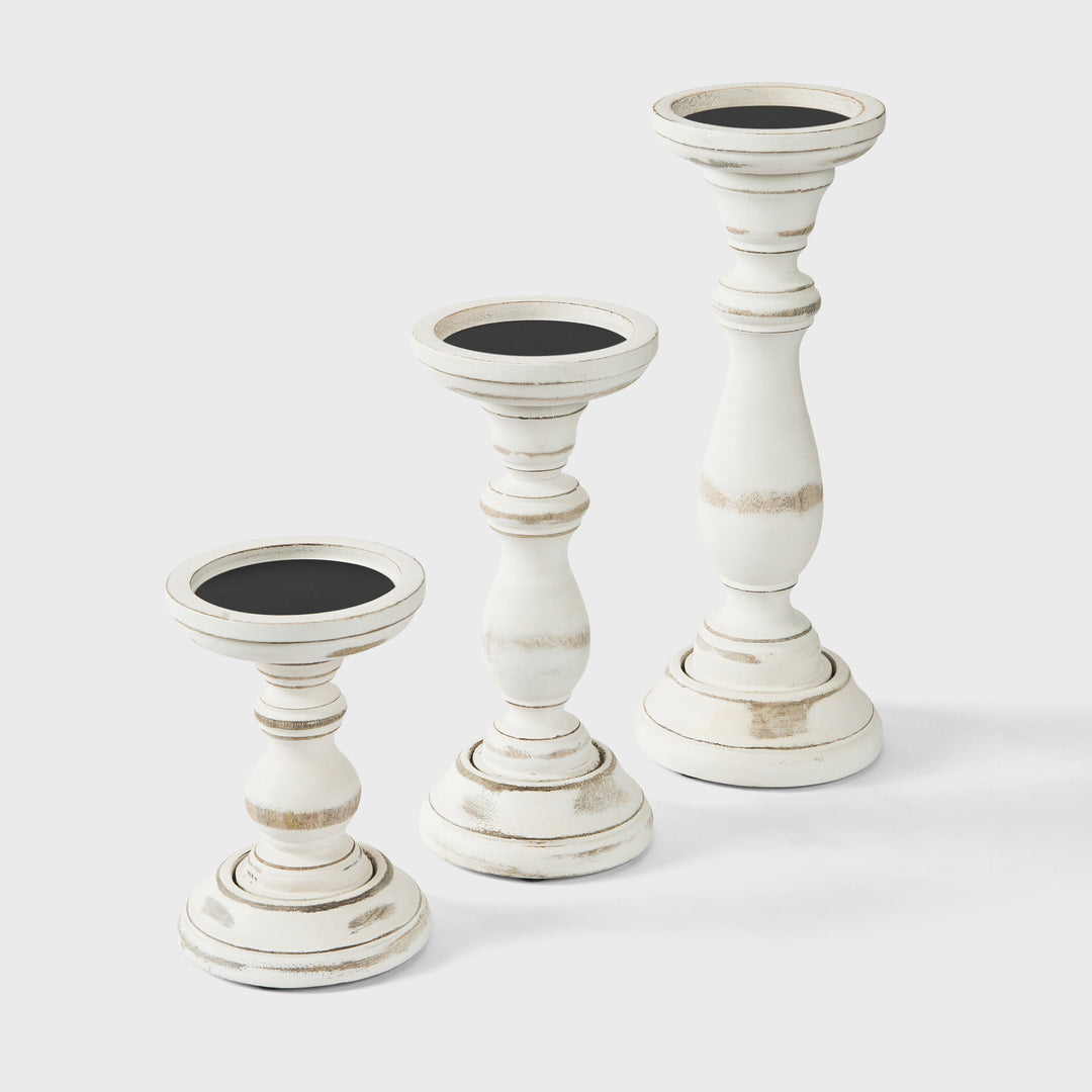 Tuli Pillar Candleholder Set - Shabby White