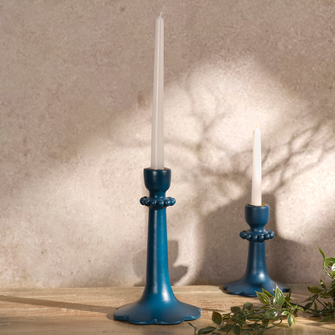 Raatriti Handcrafted Terracotta Indigo Taper Candle Holders – Matte Finish