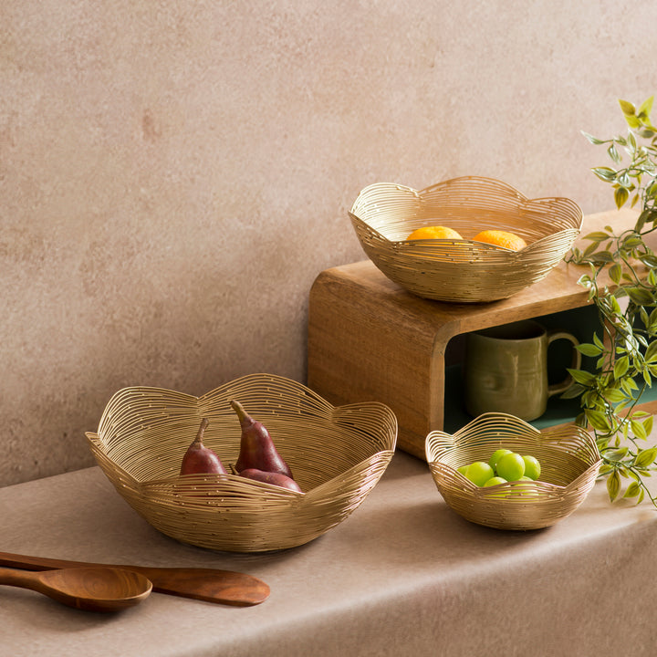 Gurez Valley Metal Fruit Bowl - Gold