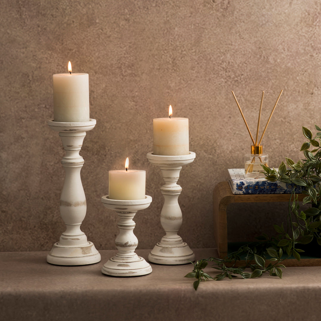 Tuli Pillar Candleholder Set - Shabby White