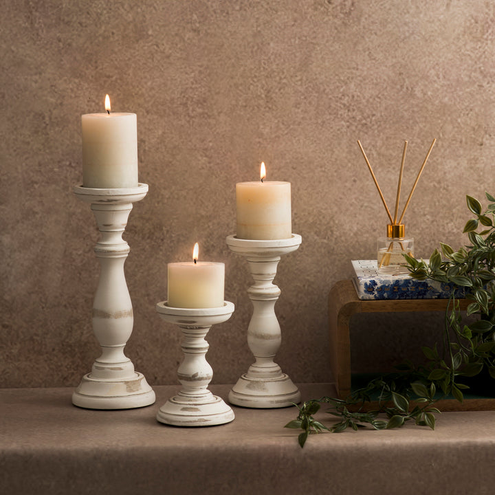 Tuli Pillar Candleholder Set - Shabby White
