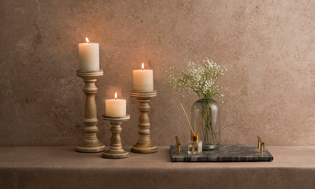 Chennai Pillar Candleholder Set - Whitewash