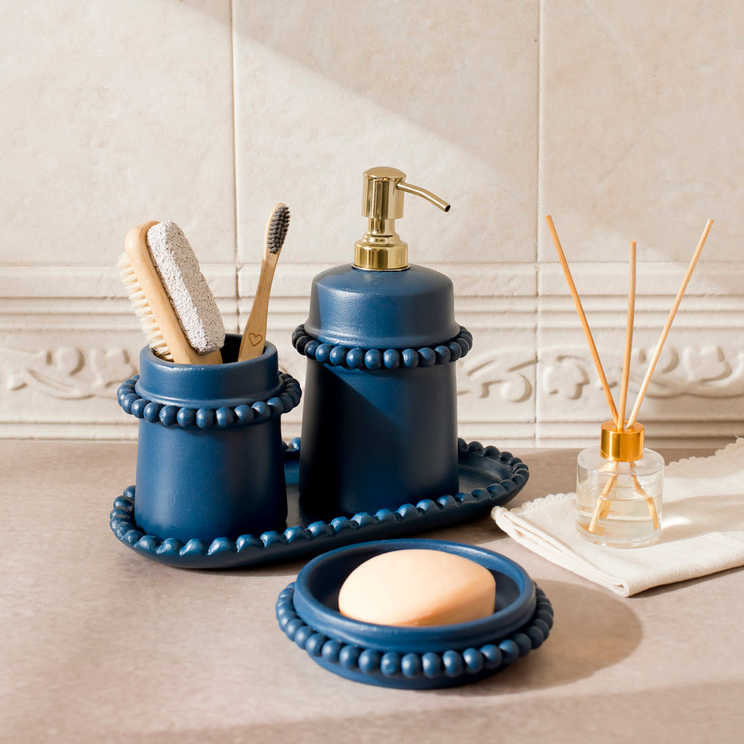 Raatriti Handcrafted Terracotta Liquid Soap Dispenser – Matte Indigo