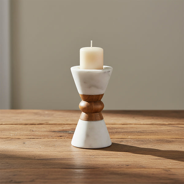 Heirloom Marble & Acacia Candleholders