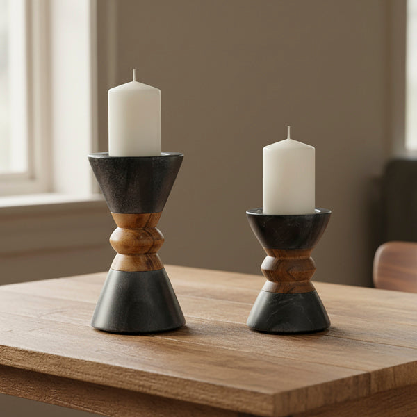 Monarch Marble & Acacia Candleholders