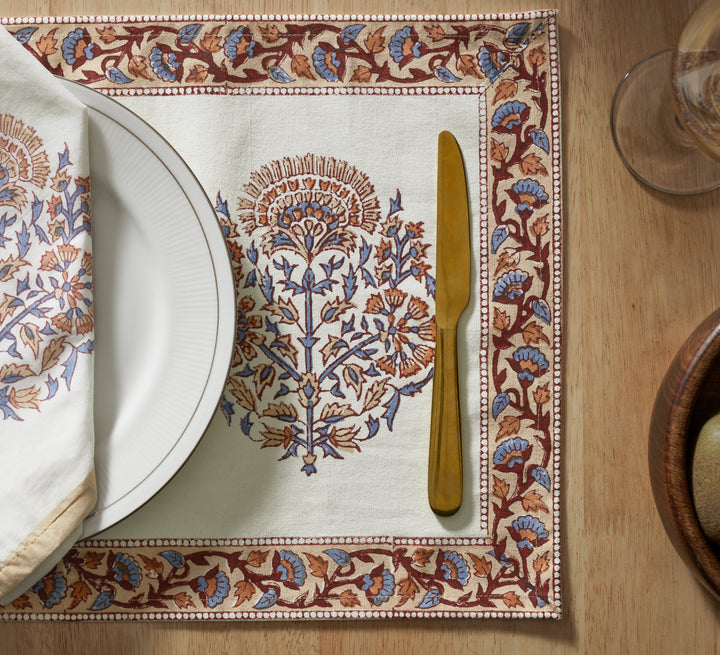 Saffra Hand Block Printed Cotton Placemats Set of 4