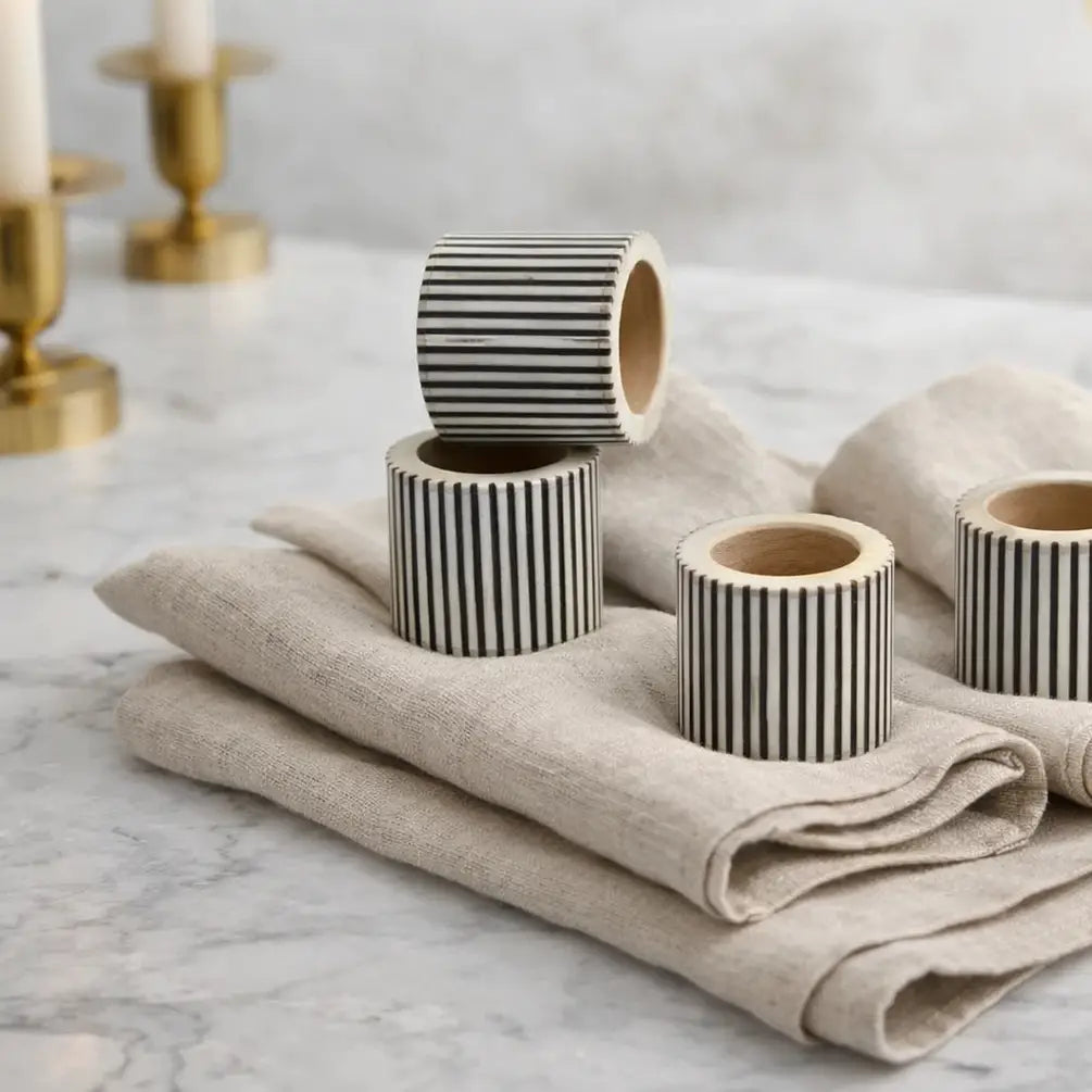Pinpoint Napkin Rings Pinstripe Resin & Inlay Napkin Rings Set of 4 | Mela Artisans