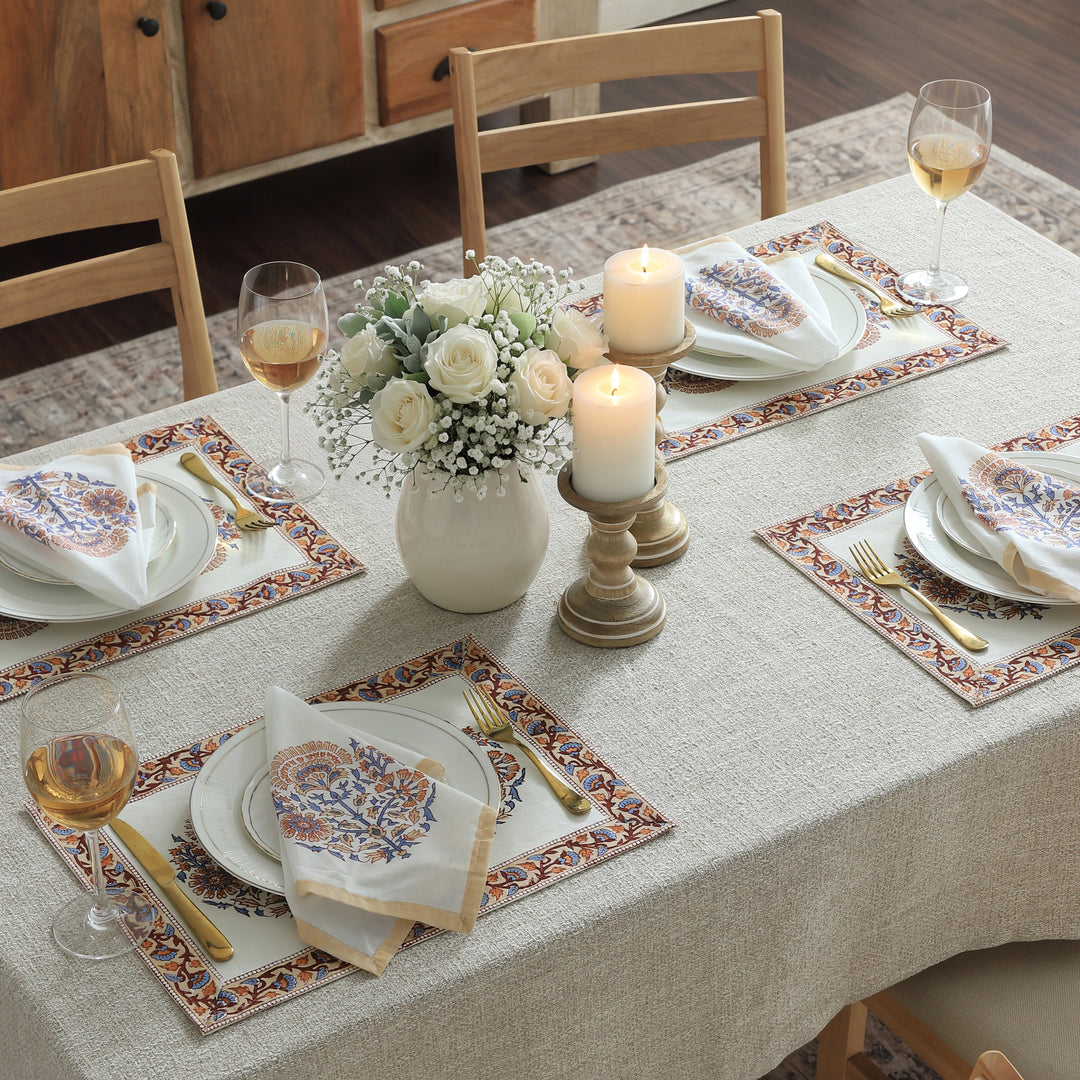 Saffra Hand Block Printed Cotton Cloth Napkins Set of 4