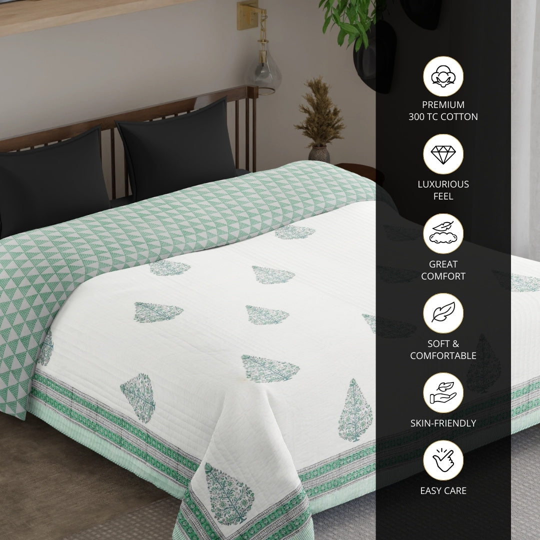 Fine Cotton Quilted and Reversible Double Bed Cover