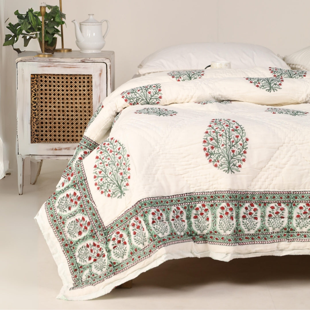 Mughal Florals Blockprinted Reversible Quilts (60" x 90")