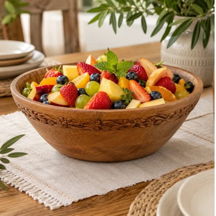 Mango Wood Serving Bowl – Medium Burnt Finish