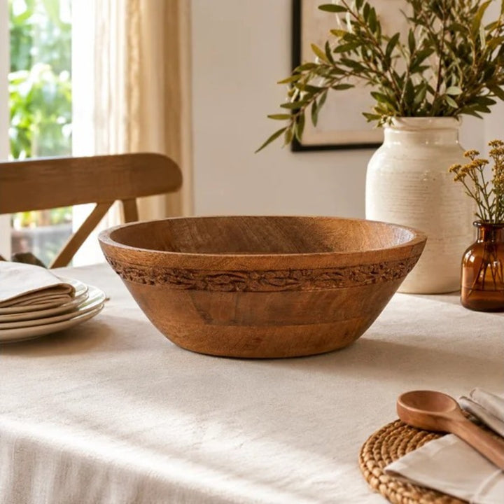 Mango Wood Serving Bowl – Medium Burnt Finish