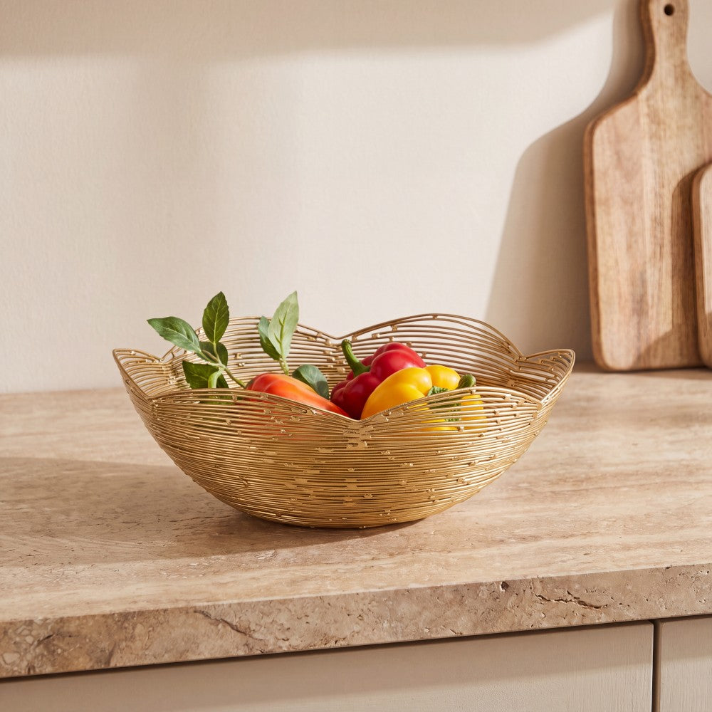 Gurez Valley Metal Fruit Bowl - Gold