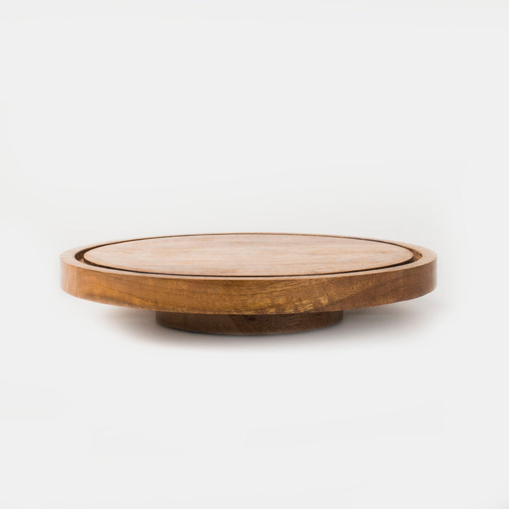 Handcrafted Mango Wood Footed, 360-degree Rotating Cake Stand