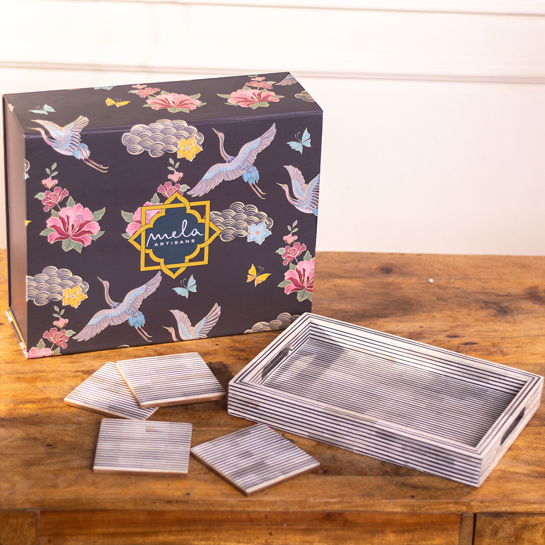 Pinstripe Inlay Tray & Coasters Gift Box Set