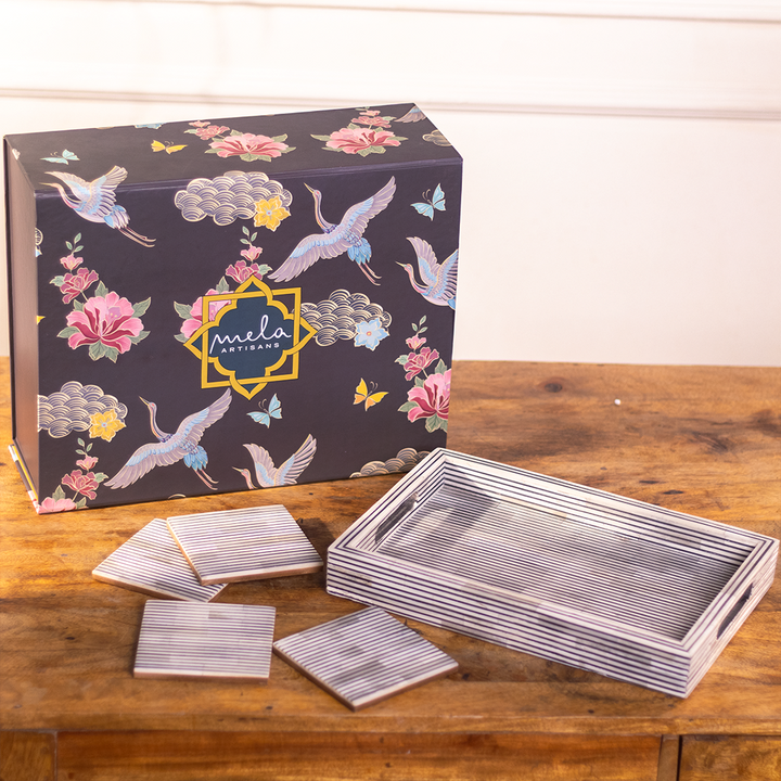 Pinstripe Inlay Tray & Coasters Gift Box Set