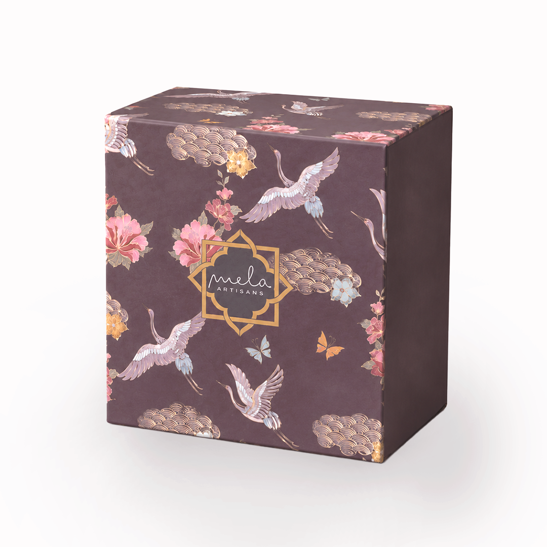 Decorative printed flat gift box with floral and bird pattern